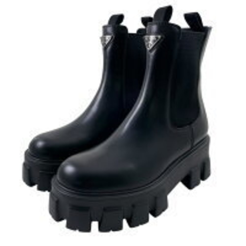 Prada Monolith Brushed Leather Booties Boots Side Gore Shoes